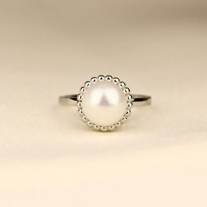 Classic Round Pearl Silver Ring