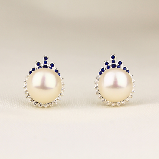 Sapphire Crown Pearl Earring